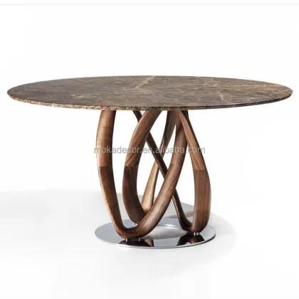Classic Modern Marble Top Solid Wood Round Dining Table