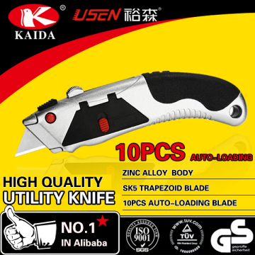 10 PCS Auto Loading Trapezoid blade Zinc alloy Utility Knife