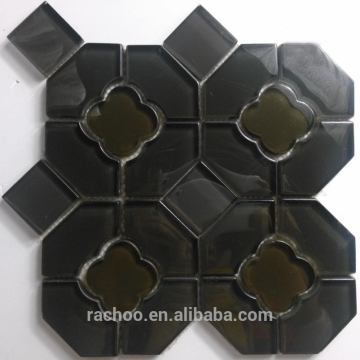 Black flower glass waterjet mosaic wall kitchen bathroom decorate tile