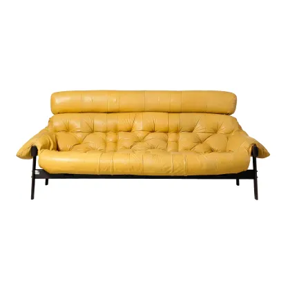 YUANF MCM Genuine Leather Sofa - Swappable Walnut Wood Base