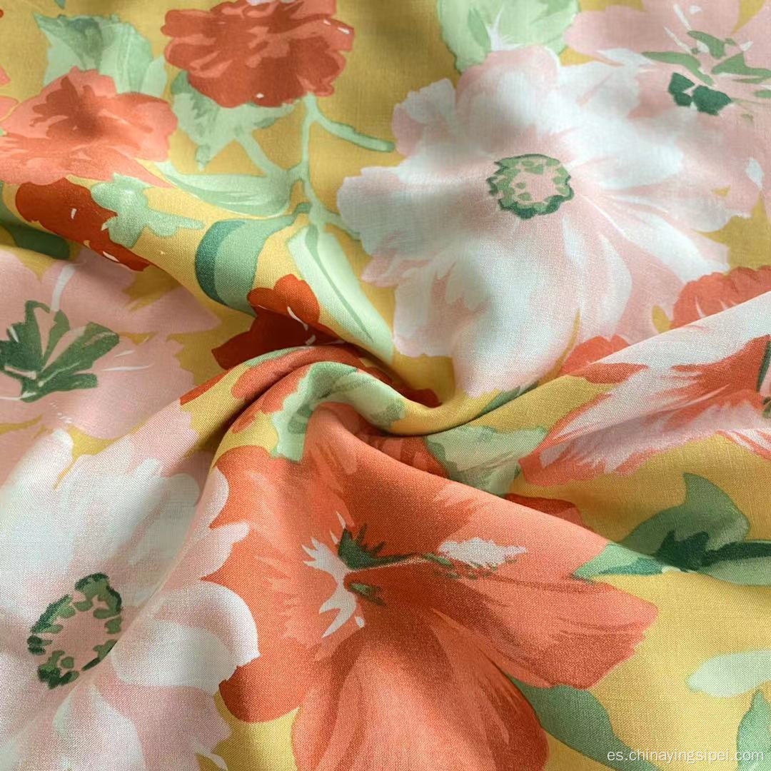 Diseño floral de tela de tela de rayón viscose 45S estampado al por mayor