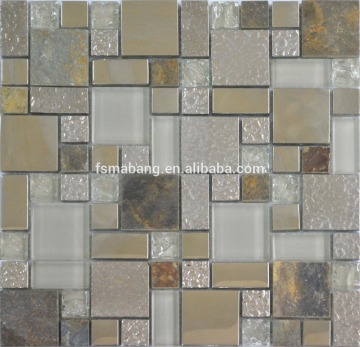 Foshan bathroom wall decoration stone mixed metal glass mosaic