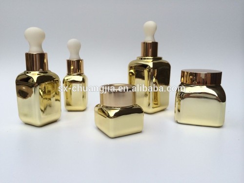 gold plating small square cosmetic glass bottle and jar fancy design glass bottles