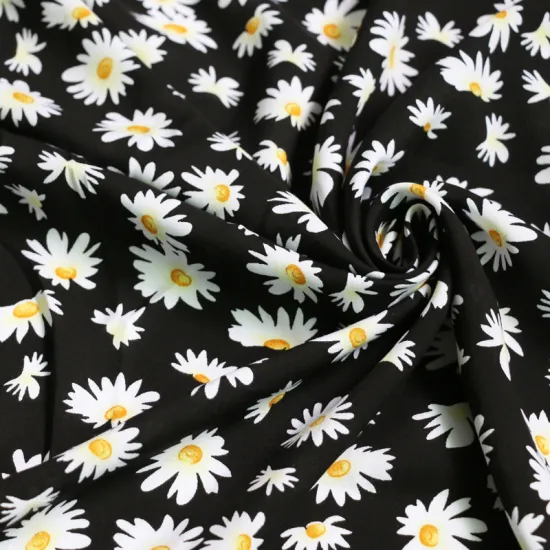 100cm*140cm Black Daisy Floral Fabric Soft Rayon Cotton Material