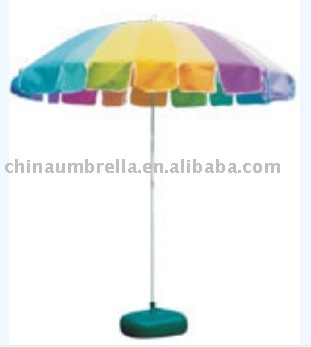 Promotional beach umbrella with plastic pedestal