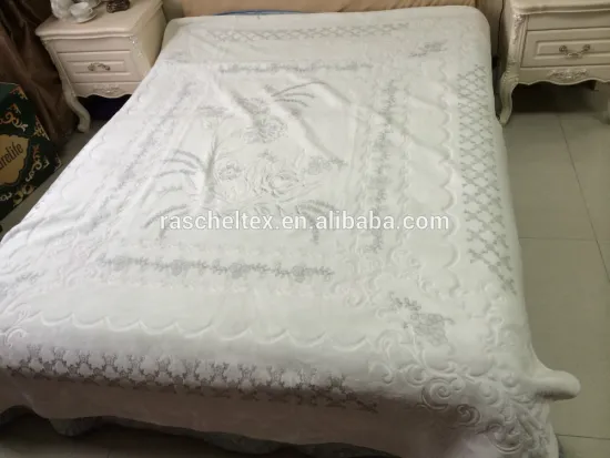 100% Polyester blanket Spanish Style Slivery And Embossed Raschel Blanket