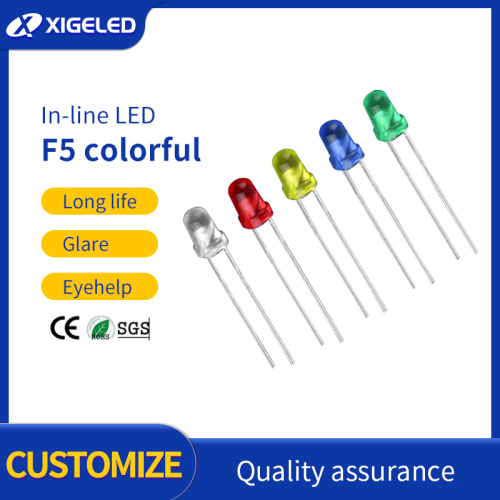 Diodo emissor de luz LED f5 em linha colorido