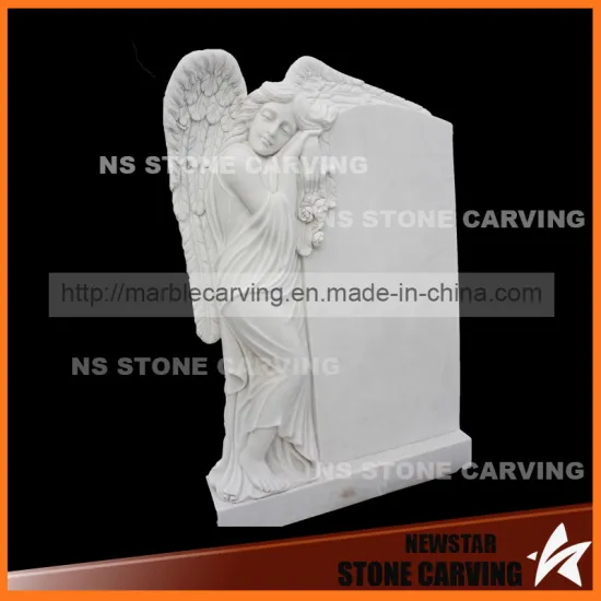White Marble Carving Angel Girl in Gravestone Monument