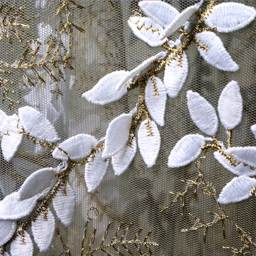 Ivory Feather Mesh Lace Handwork Fabric