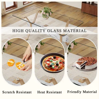 Elegant Glass Surface Dining Table with Cockroach Leg