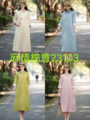 Tencel Guofeng diagonal buckle dress