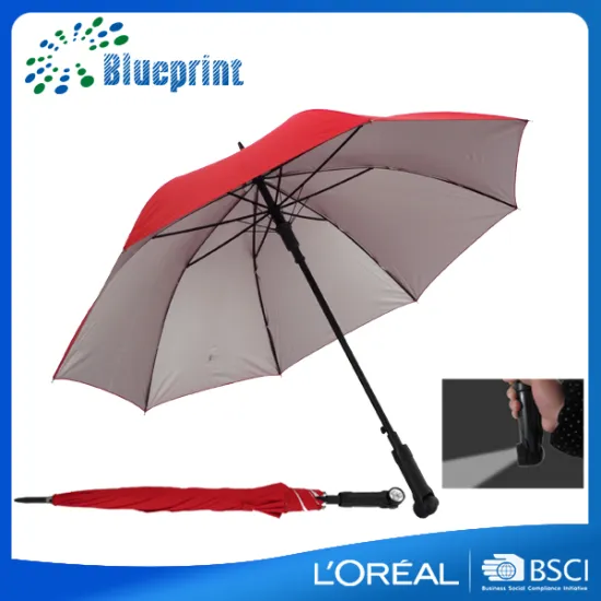 red Functional flashlight 23 " metal stick UV torch light umbrella