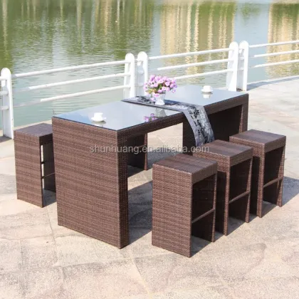 New Design Rattan Furniture Chair and Table Wicker Bar Sets