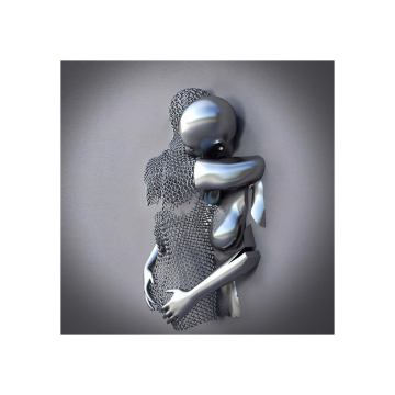 3D Hug Couple Painting with Silver Gold Effect - Modern Geometric Art Statue
