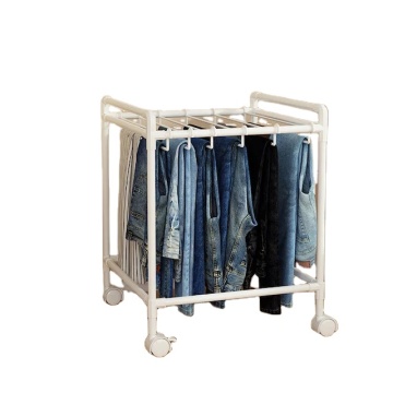 2-Tier Rolling Drying Rack with Wheels - White - Perfect for Bathroom and Home Flooring - Includes Clothes Hanger