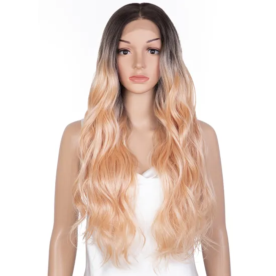 Rebecca 28 inches 360 LACE GRACE Wig pink orange body wave High temperature silk lace cap Synthetic hair Wigs For Black Women