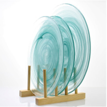 Wholesale Green Colored Cloudy Glass Tableware Dish Plate