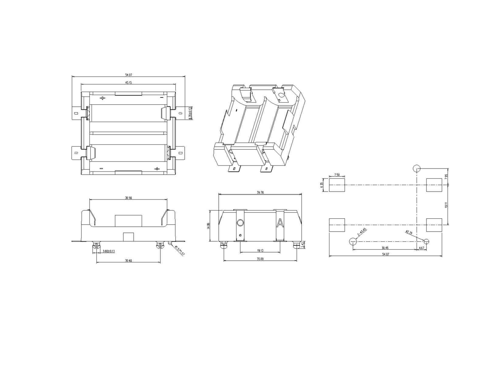 BBC-M-SN-A-098P Dual Battery Holder For 18350 SMT