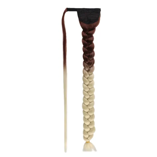 In Stocks  90cm 36inch Super Long Ombre Brown Blonde  Wrap Around Ponytail Synthetic Hair Extensions Jumbo Pre Braided Ponytail