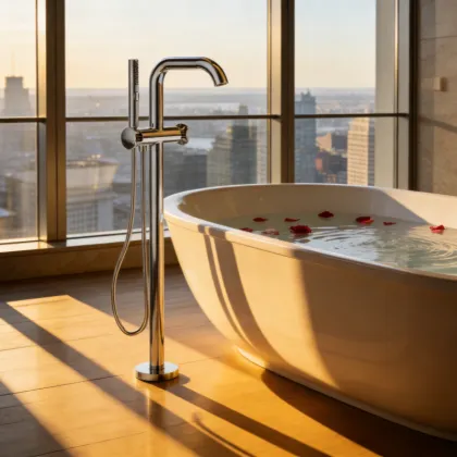 Double lever bath mixer floor-standing