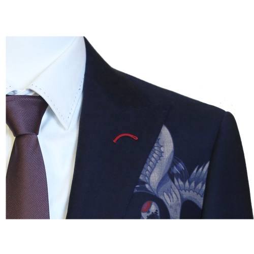 Slim Fit Black Wool Blazer with Printed Button Design