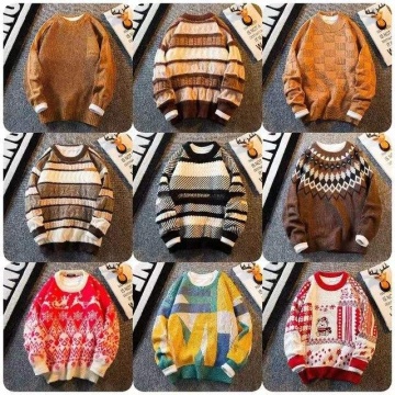High Quality Winter Crew Neck Jacquard Jumper Knitwear Cotton Sweater for Men