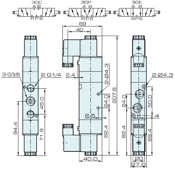 4V330C-10 AirTAC Type 5/3 Way Solenoid Valve