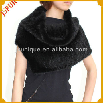 Latest Fashion winter women's black knitted mink shawl