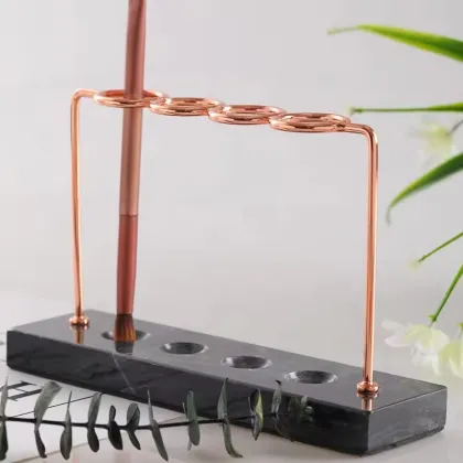 Handcrafted Marble and Brass Makeup Brush and Lipstick Stand