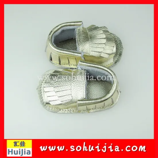 2015 Fashion style gold tassels moccasins cow leather breathable babies shoes and sandals