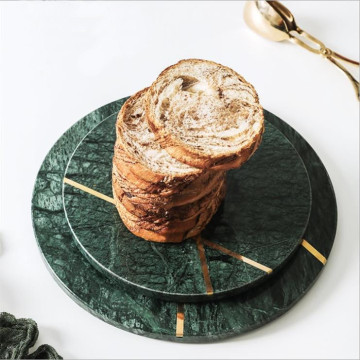 Customizable Round Natural Marble Dinnerware for Restaurant Catering: Inlaid Copper Lines on Premium Marble Plates