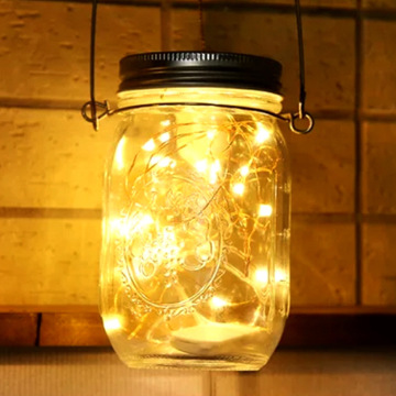 Solar-Powered Christmas Decoration: Copper Wire String Lights with LED Mason Jar Lanterns