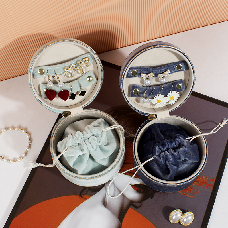 Round Velvet Jewelry Box for Earrings Necklaces Bracelets