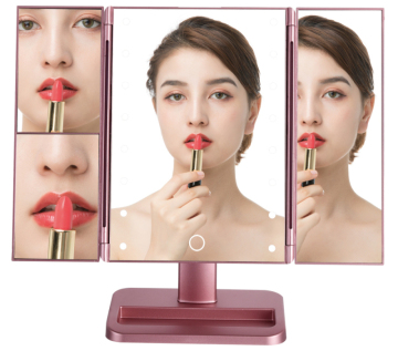 Tri-fold Lighted Vanity Mirror with 3x/2x/1x Magnification and 3-Way Lighting for Makeup