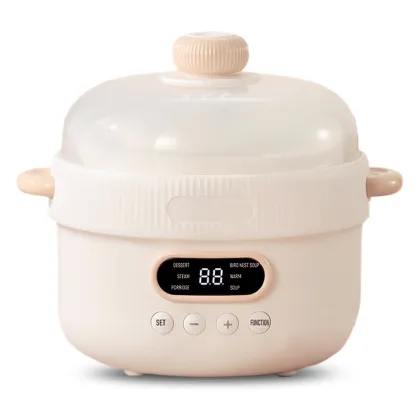 1.0L Mini Electric Slow Cooker Stew Pot - Manufacturer's Ceramic Pot with Steamer