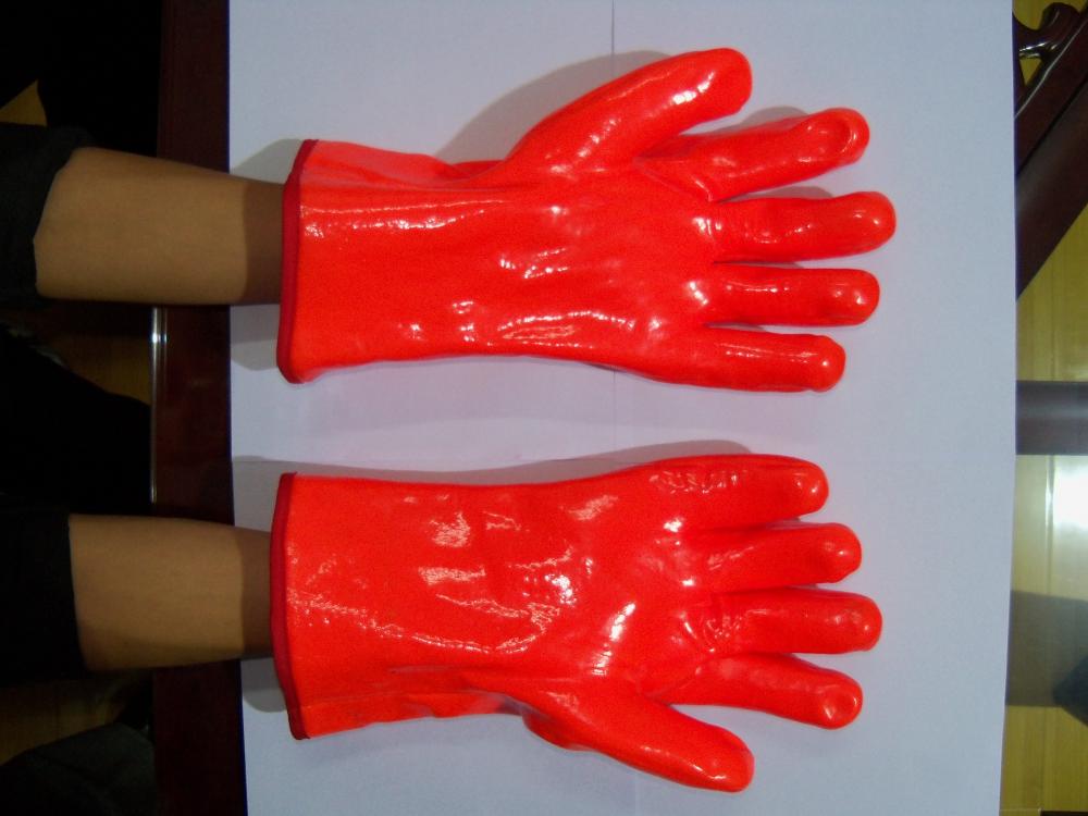 Orange pvc coated winter use gloves