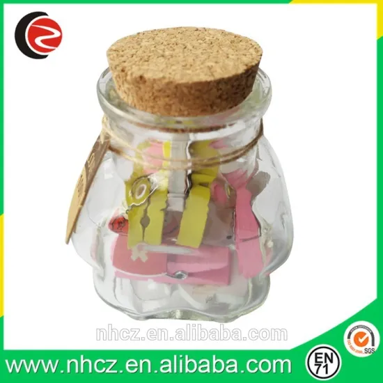 Colorful Mini Wooden Clips in Glass Bottle