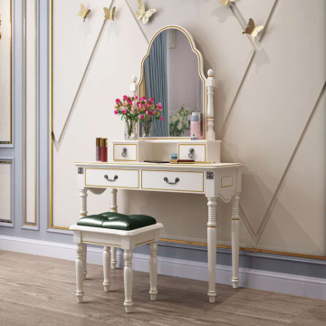 Modern White Wooden Dressing Table with Mirror and Drawer