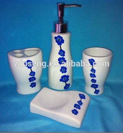 Hot Sale 4Pcs ceramic blue flower pattern Bath Set Bath Gift Set