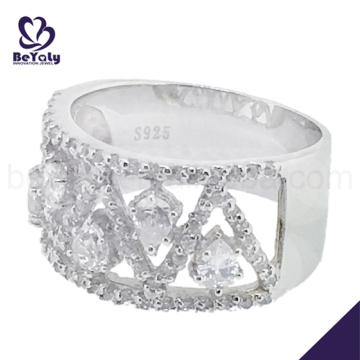 Hollow fancy geometric design gemstone silver ring