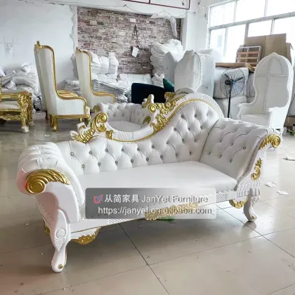Wholesale White Leather Solid Wood Carved Royal Chaise Mariage Wedding