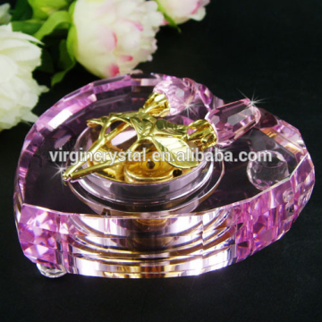 Wholesale Romantic Pink Crystal Heart Music Box With Crystal Rose For Mother's Day gift