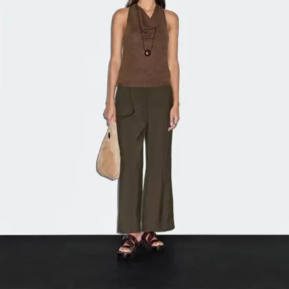 Women's ankle pleated wide leg pants