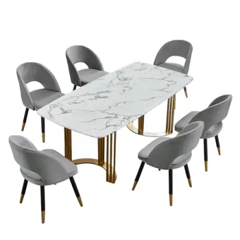 White Marble Top Dining Room Set with 6 Seater Chairs