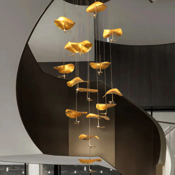 Modern Industrial Dining Room Pendant Lamp - Creativity Leaf Shape Brass Light for Restaurants and Stairs