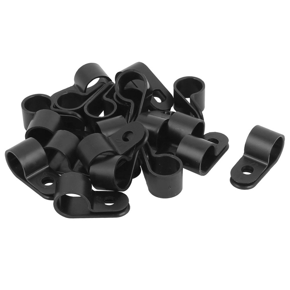 UXCELL 20Pcs Black Plastic R Type Cable Clip Clamp for 12mm Dia Wire Hose Tube 32 x 12 x 15mm