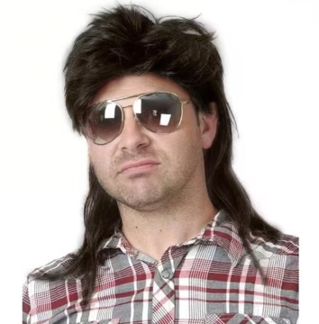 Retro Black Mullet Synthetic Wig for Men