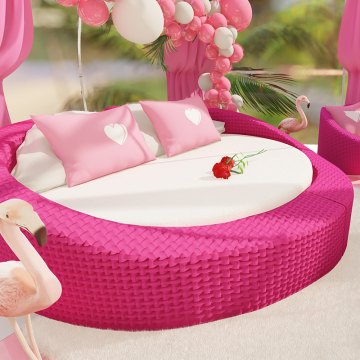 Unique Rattan Round Sofa Lounge and Sunbathing Bed Set: The Perfect Outdoor Casual Wicker Furniture Collection