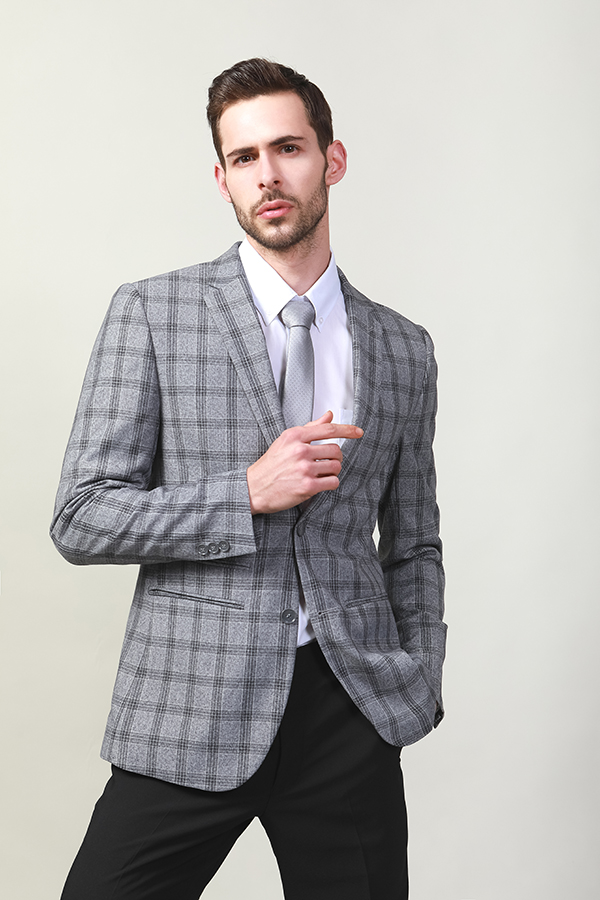 MEN'S WOVEN CHECK FASHION BLAZER