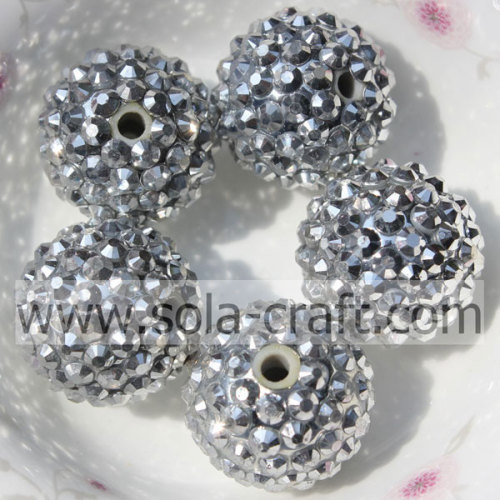 Cuentas de diamantes de imitación de resina de plata de 20 * 22 MM para joyería de moda para niños DIY